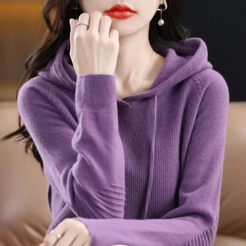 

Women's Top V-neck Full Sleeve Long Winter Sweatshirt Base Shirt Fashionable Thickened Knitted Hoodie Non Cashmere Loose