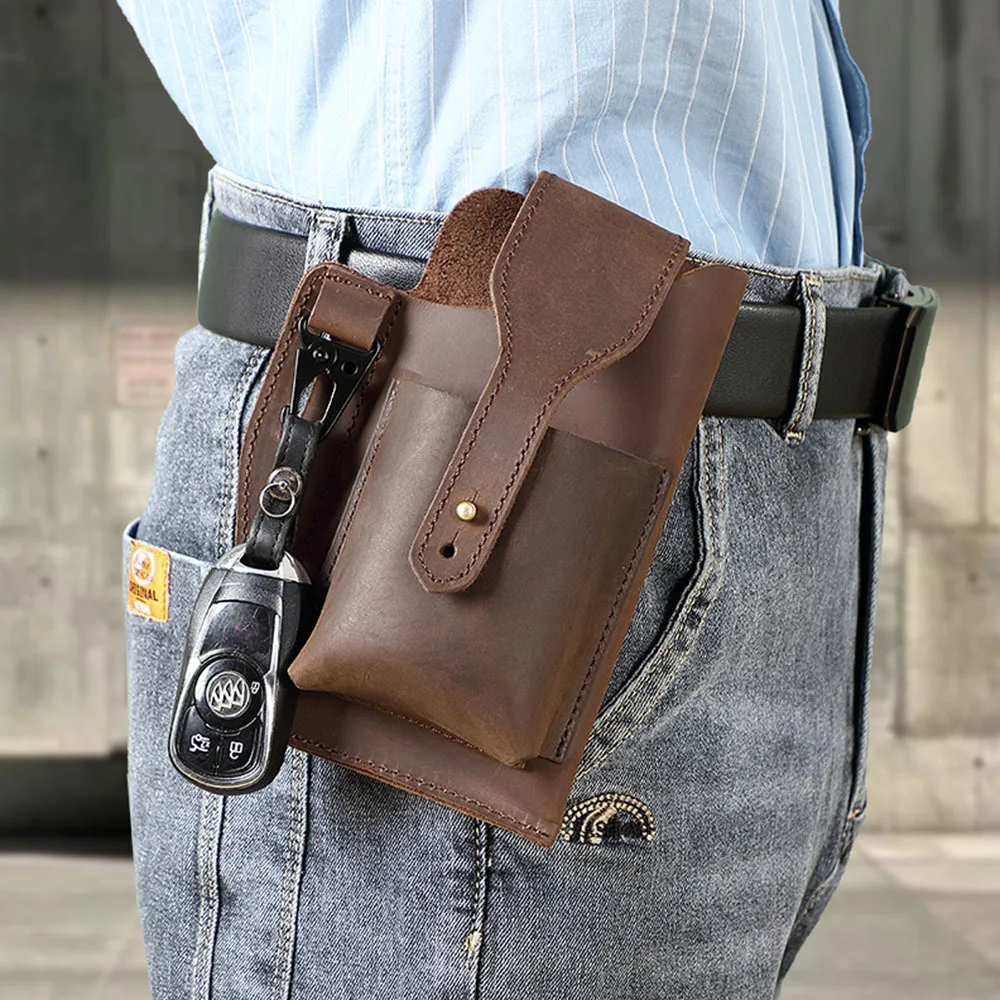 

YL-404 Head Layer Cowhide Mobile Phone Waist Bag Men's Multi-functional Belt Wearing Outdoor Work Waist Hanging Bag