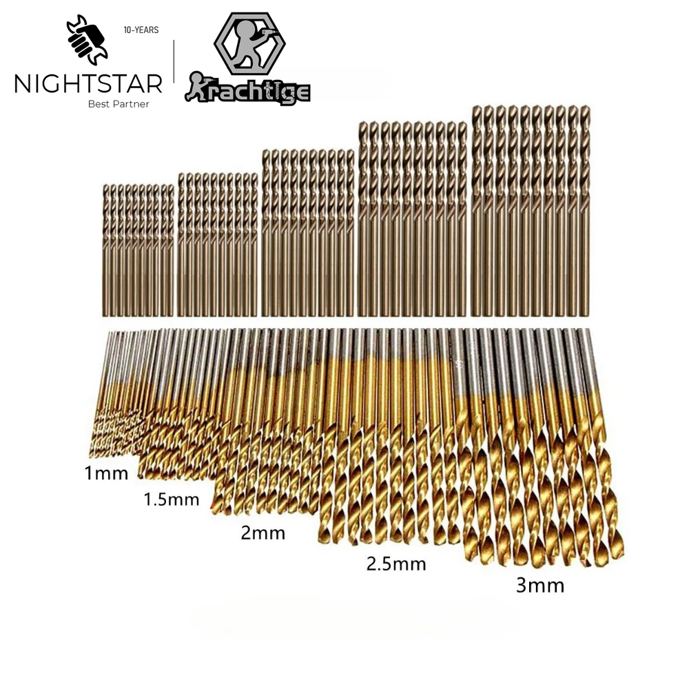 50Pcs M35 Cobalt Steel M35-CO HSS4241 Titanium Resistant Twist Drill Bits 1mm 1.5mm 2mm 2.5mm 3mm Set for Stainless Steel Metal