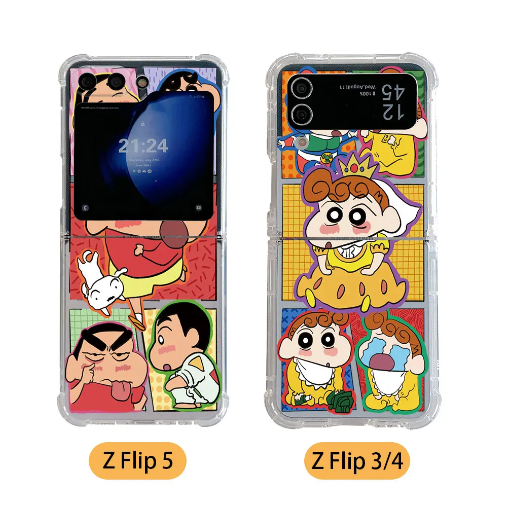 Funny Anime Crayons Shins-chans Phone Case for Samsung Galaxy Z Flip 3 4 Z Flip 5 6 Z Fold 4 5G PC Soft Anti-fall Back Cover