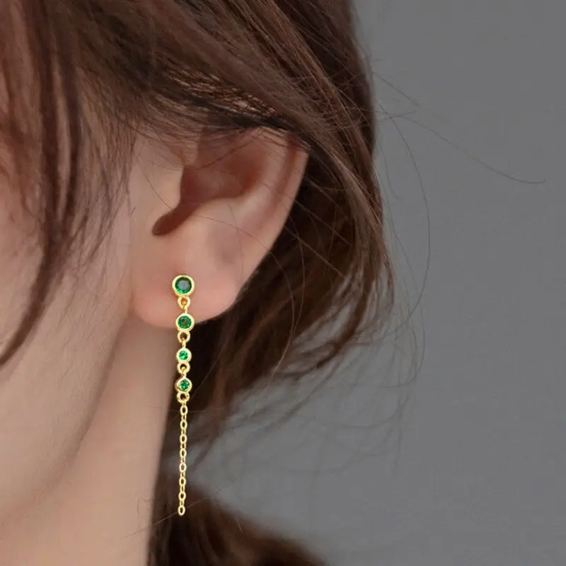 925 Sterling Silver Needle Colorful Crystal Round Stud Earrings For Women Exquisite Long Chain Pendant Earrings Luxury Jewelry - Image 3