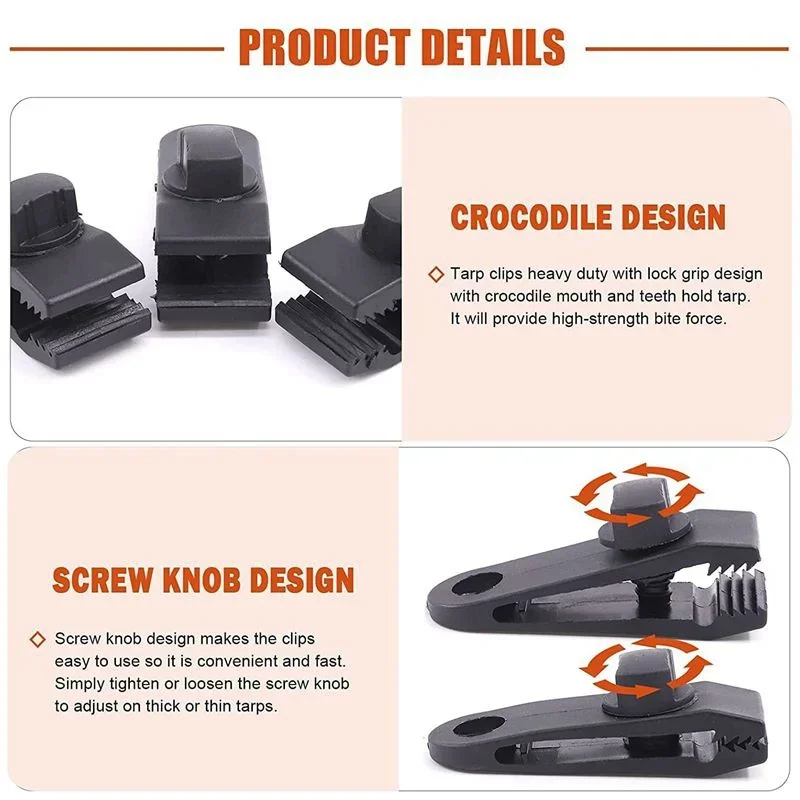 DIY Snap Canvas Anchor Gripper, Tarp Clamp, Awning Tent, Canopy Clamp, Caravan Jaw Grip Trap, Tighten Woodworking Tools, 15 Pcs,