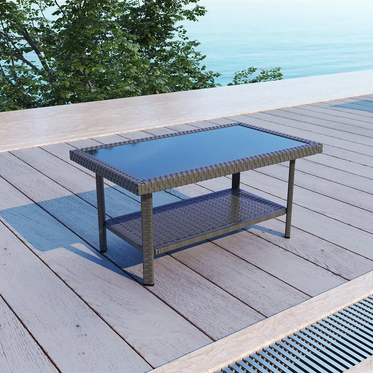 4 Stück Rattan Pattio Gartenmöbel Korb weide Gesprächs set für Garten Rasen Pool Hinterhof, braun-grau