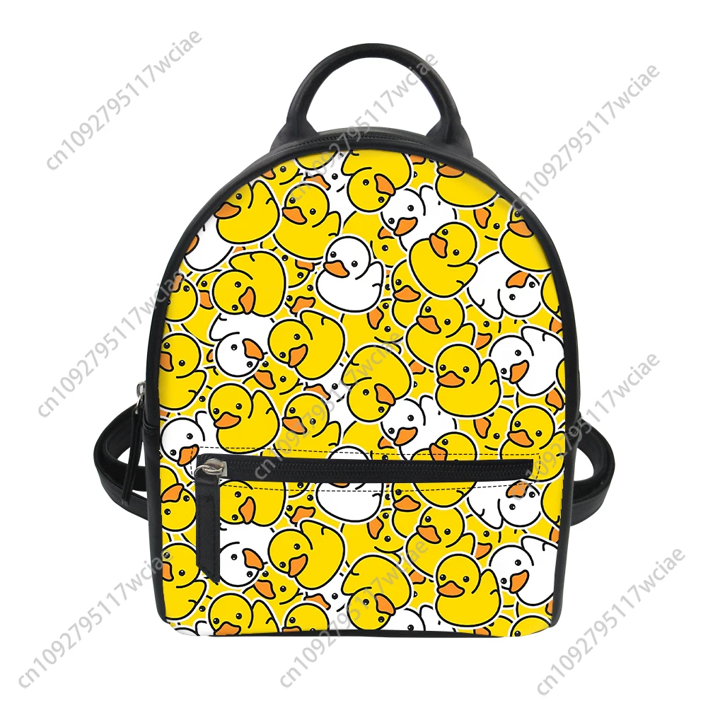 

Cool Yellow Duck print pattern Custom Backpack Purse Women Carter Schoolbags Double Shoulder Bag Mini Daypack Leather Travel Bag