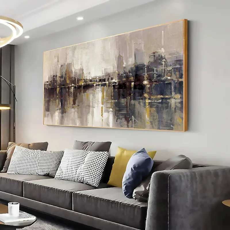 1pc Large Frameless Abstract Canvas Art Modern Cityscape for Living Room, Bedroom, Urban Landscape Painting, Canvas Wall Art