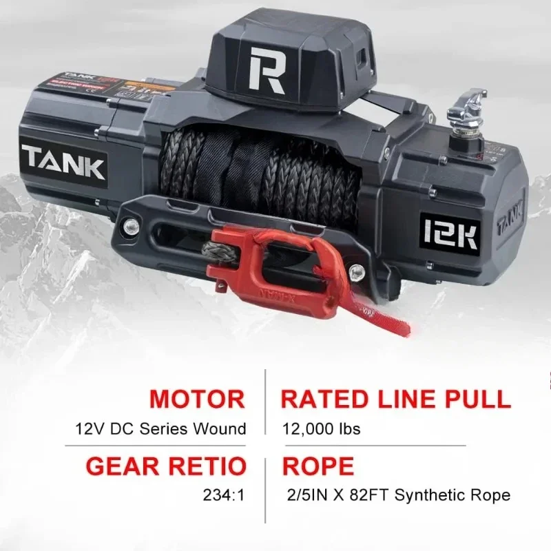 home.WINCH 12000lb New Waterproof Electric Synthetic Rope Winch 12V with Hawse Fairlead,2 in 1 Infrared Remote Control