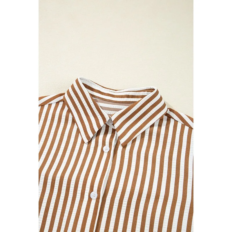 2025 Autunno Moda Stripe Casual Concise Camicia Abito da donna Colletto rovesciato Manica intera Monopetto Patchwork Abito elegante