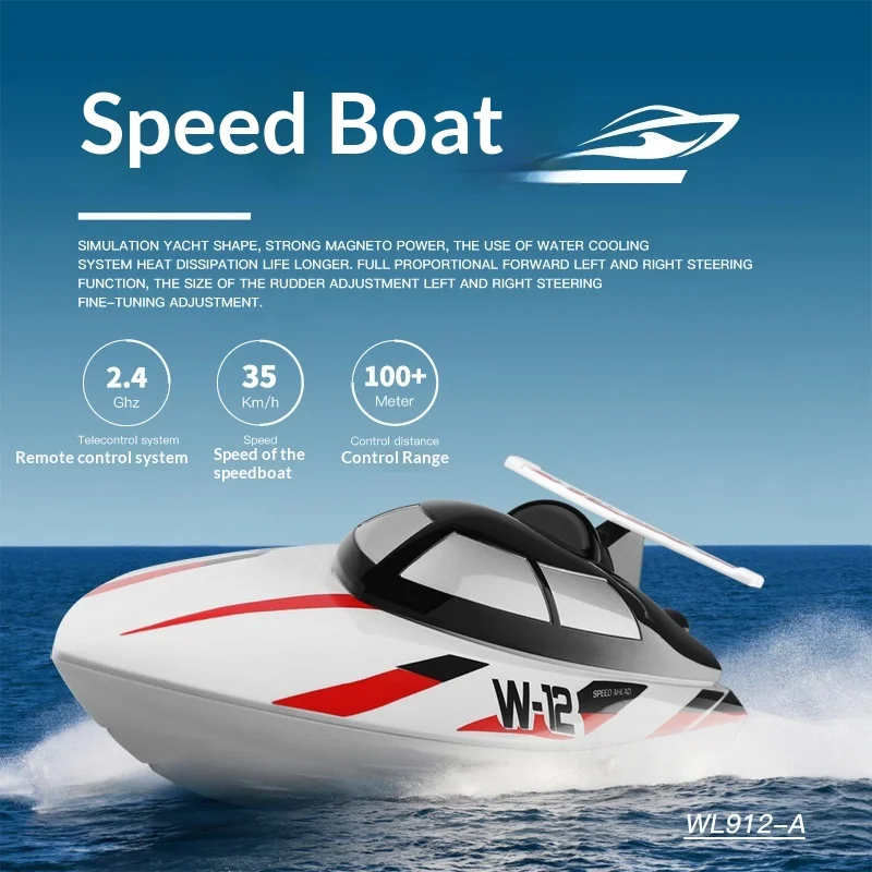 

WLtoys Wl912 A High Speed Rc Boat Remote Control Speedboat 35Km H 390 Strong Magnetic Motor Capsize Reset Low Battery Feedback