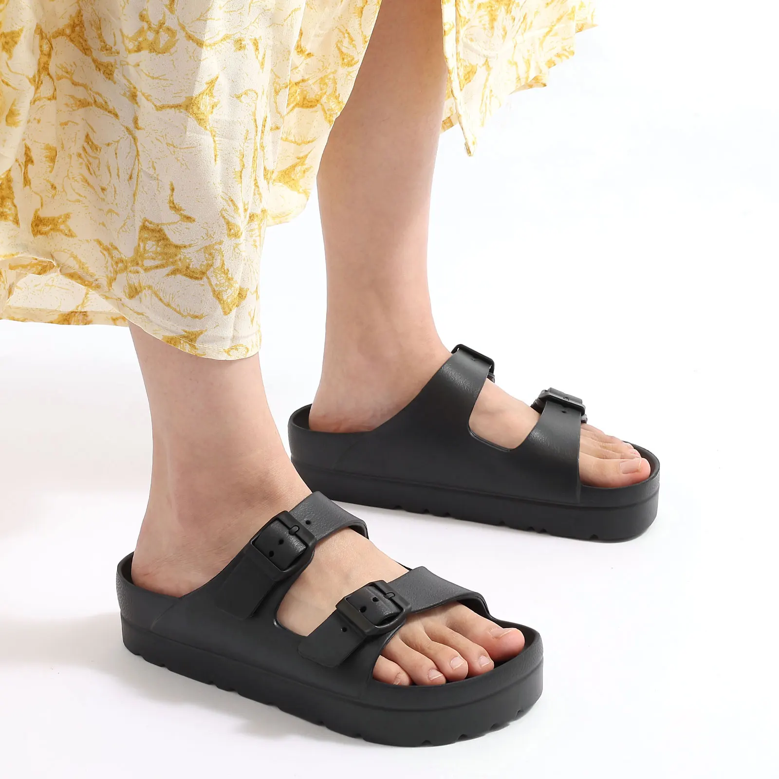 Bebealy Summer Women Slippers Women Flat Sandals Soft Beach Slippers Fashion Platform Slippers Home Slippers Adjustable buckle