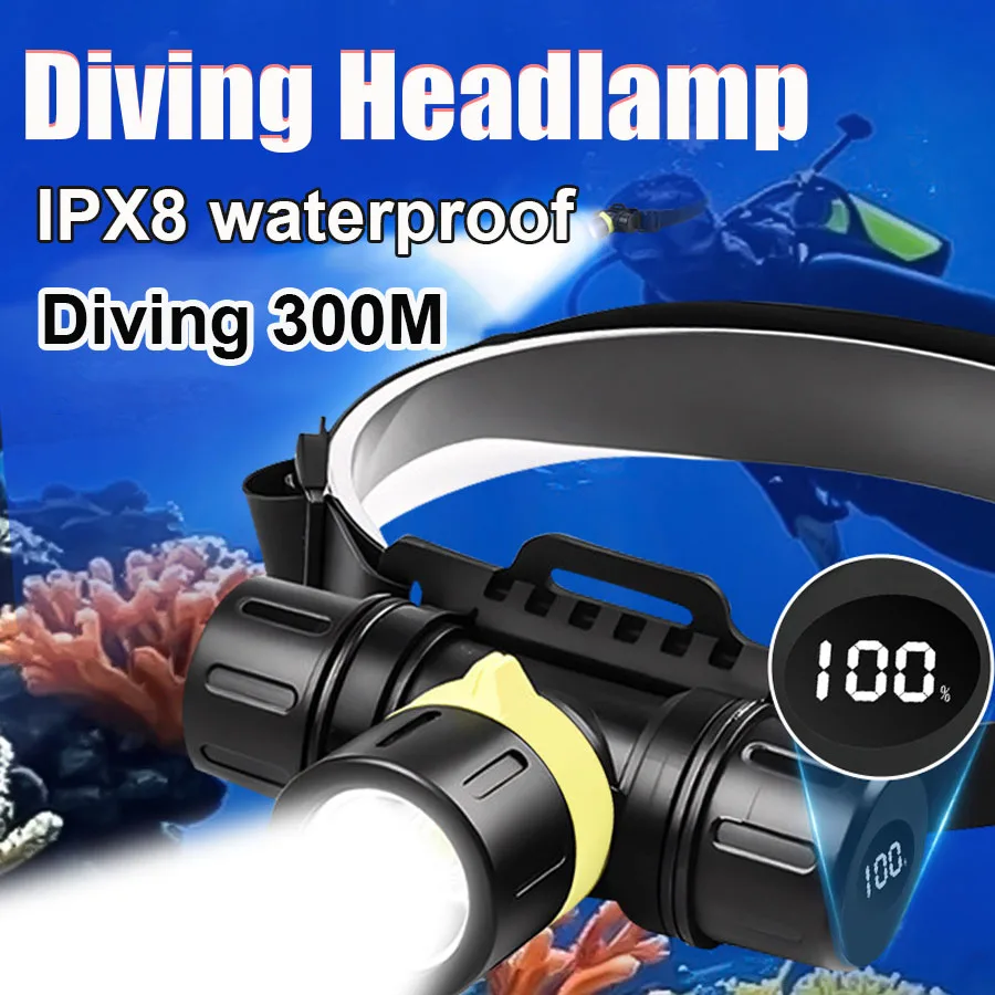 

Профессиональный налобный фонарь для дайвинга XHP160 LED, перезаряжаемый, водонепроницаемый IPX8, суперяркий подводный фонарь