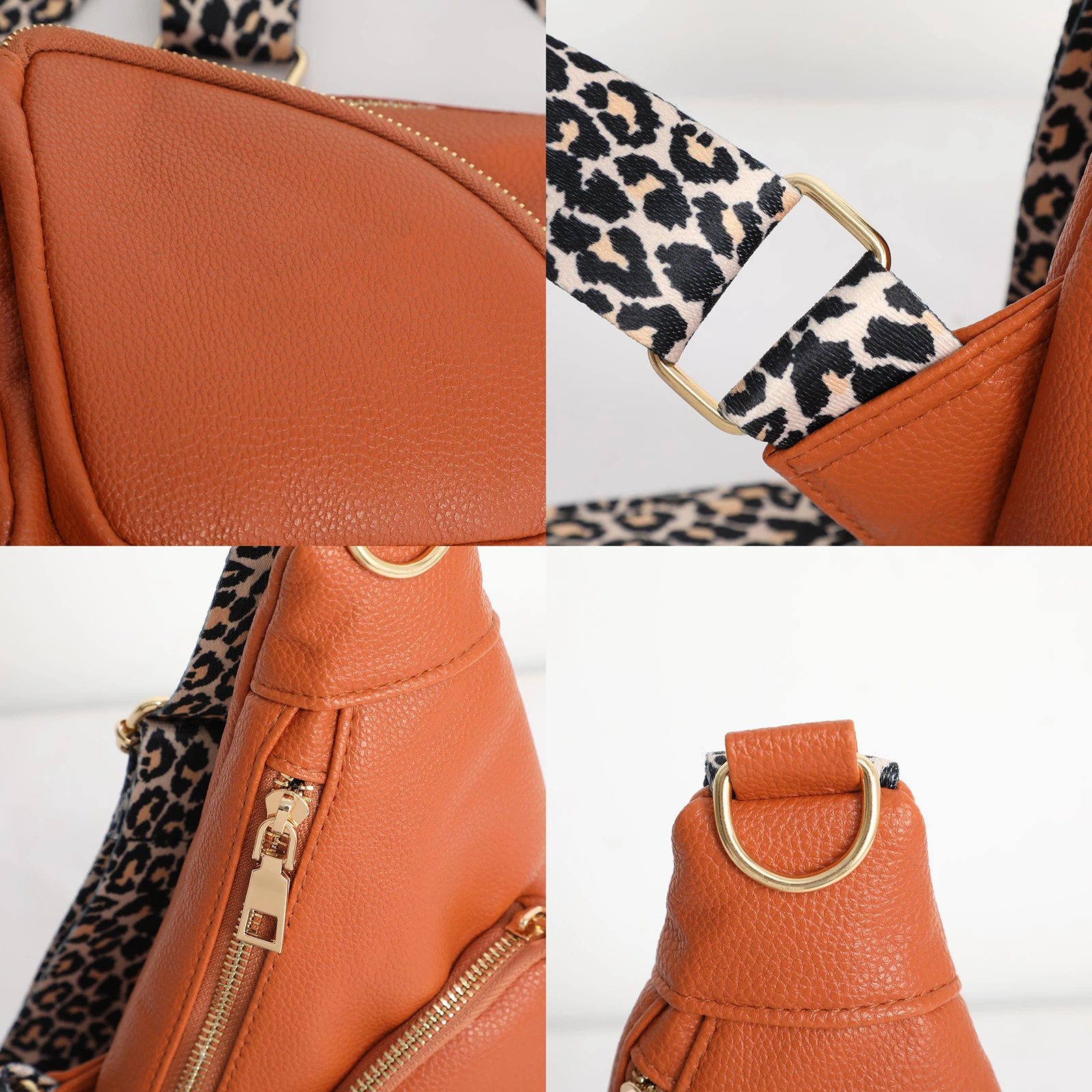 Sling Bags Crossbody For Women With Leopard Adjustable Strap PU Leather Chest Bag For Travel Hiking