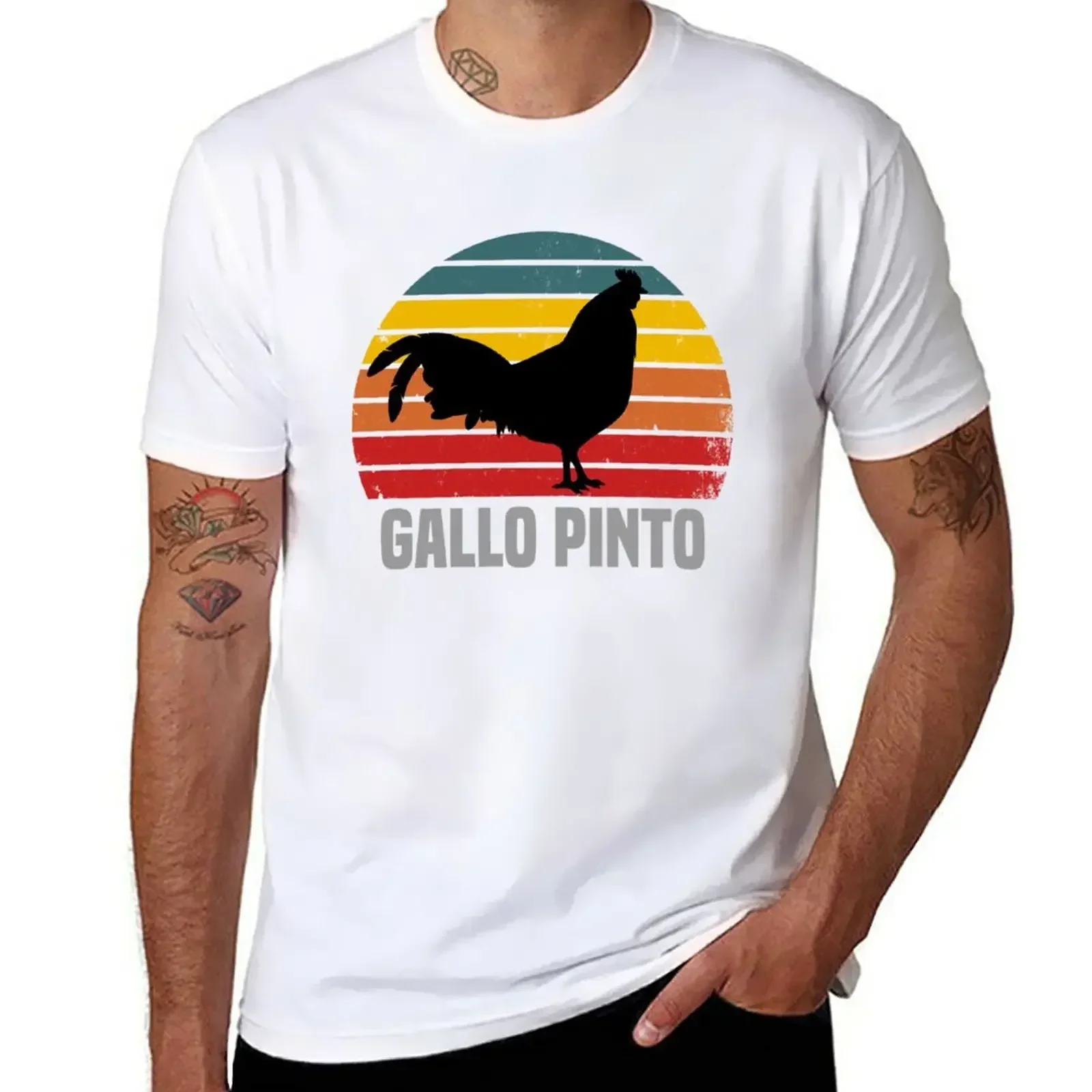 Camiseta blanca Lisa para hombre, bonita sudadera de peso pesado con estampado de anime, Gallo Pinto, nueva camiseta de talla grande para niño