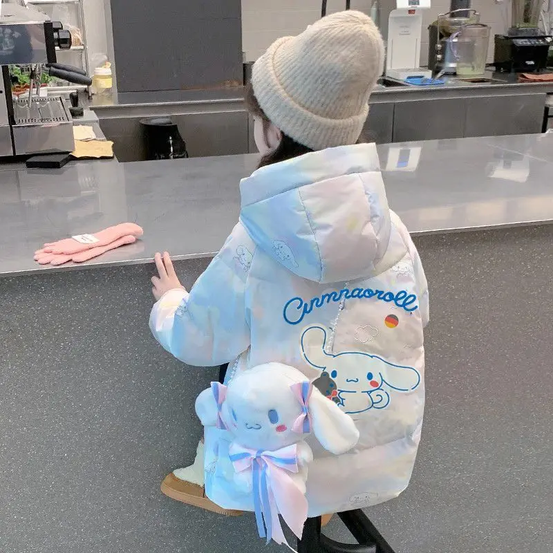 

Детский пуховик Sanrio Cinnamoroll средней длины, новинка 2026, зимняя новая стильная куртка для девочек, теплая очень толстая утолщенная куртка для девочек