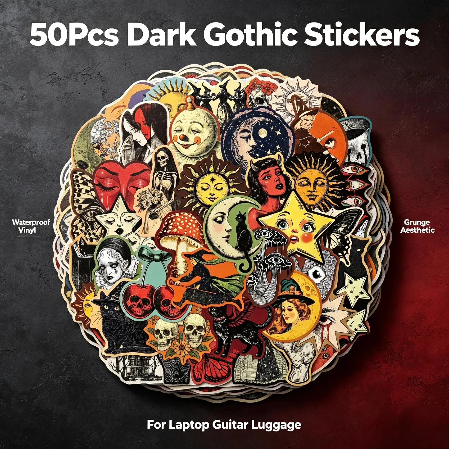 10/30/50Pcs Dark Grunge Gothic Graffiti Stickers, Waterproof Vinyl Decals for Laptop Guitar Luggage Stationery