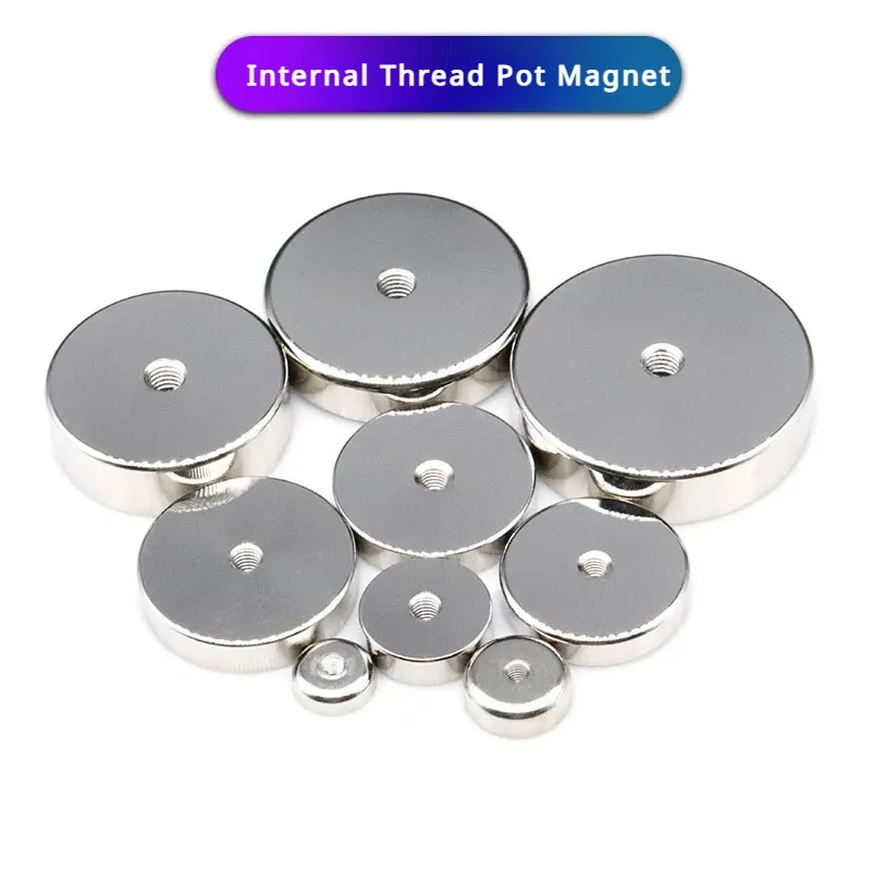 

Shallow Pot Magnets With Internal Thread Hole have a threaded Stem Flat Threaded Pot Magnet D16mm-D75mm Magnet