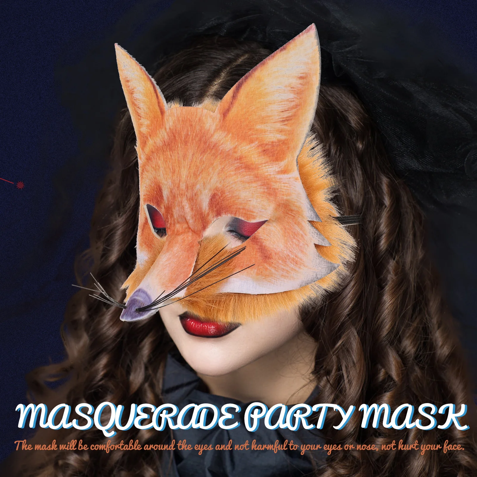 

Маска лисы, половина лица, маскарад, Хэллоуин, декоративный реквизит, материал ПВХ, элегантные детали AFH16021, креативный дизайн