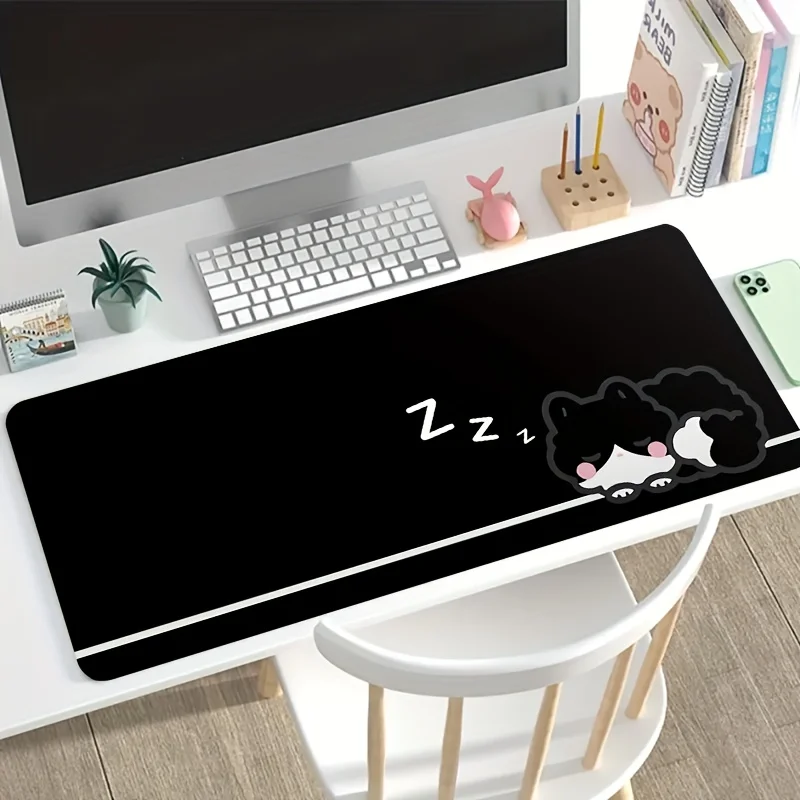 XXL Schwarz-Weiß Schlafende Katze Gaming-Mauspad, Rutschfeste Gummi-Waschbare Unterseite, Große Schreibtischunterlage für PC Laptop Büro