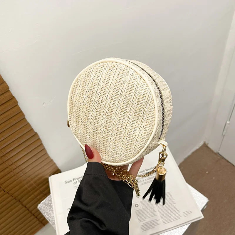 حقيبة يد نسائية، حقيبة منسوجة على الطراز الرعوي، حقيبة كتف مفردة منسوجة من القش كاجوال عتيقة، حقيبة كروس للعطلات على الشاطئ في الصيف