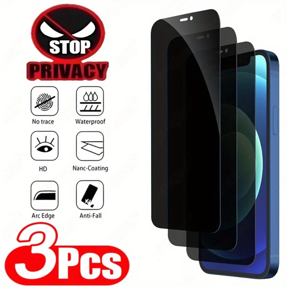 3Pcs Privacy Screen Protector for iPhone 11 12 13 14 15 16 17 Pro Max Protective Glass for iPhone 14 15 16 Plus 16e XR XS Glass