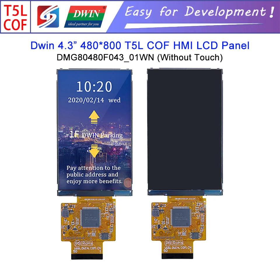 شاشة Dwin T5L HMI الذكية، DMG80480F043_01W 4.3 بوصة 480X800 COF UART IPS LCD وحدة شاشة لوحة لمس سعوية