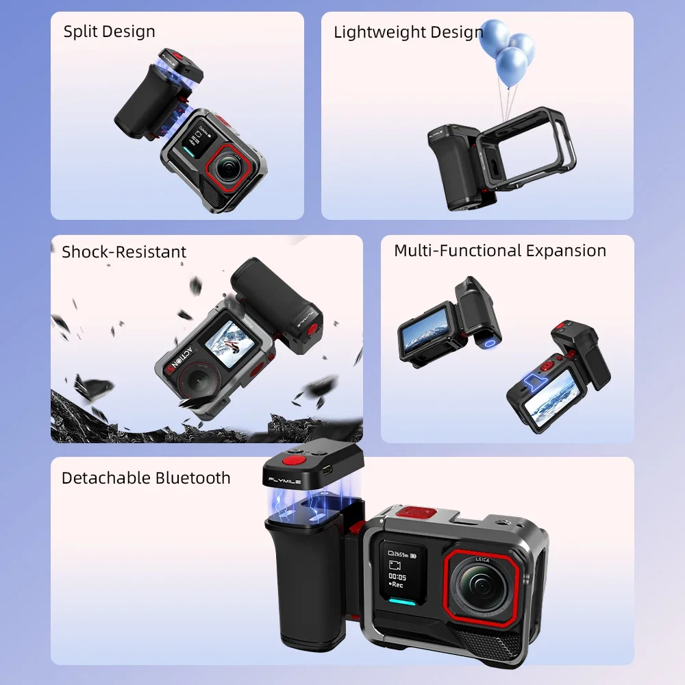 Bluetooth Control Street Grip Holder for DJI Action 6/ 5 Pro/4 Insta360 X5 ACE PRO 2 Camera Xplorer Handle with Shutter Button