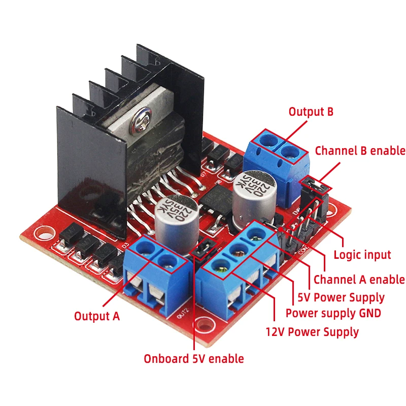 Módulo de placa de controlador L298N, Motor paso a paso de doble puente H DC para Robot de coche inteligente, placa de pruebas Peltier de alta potencia