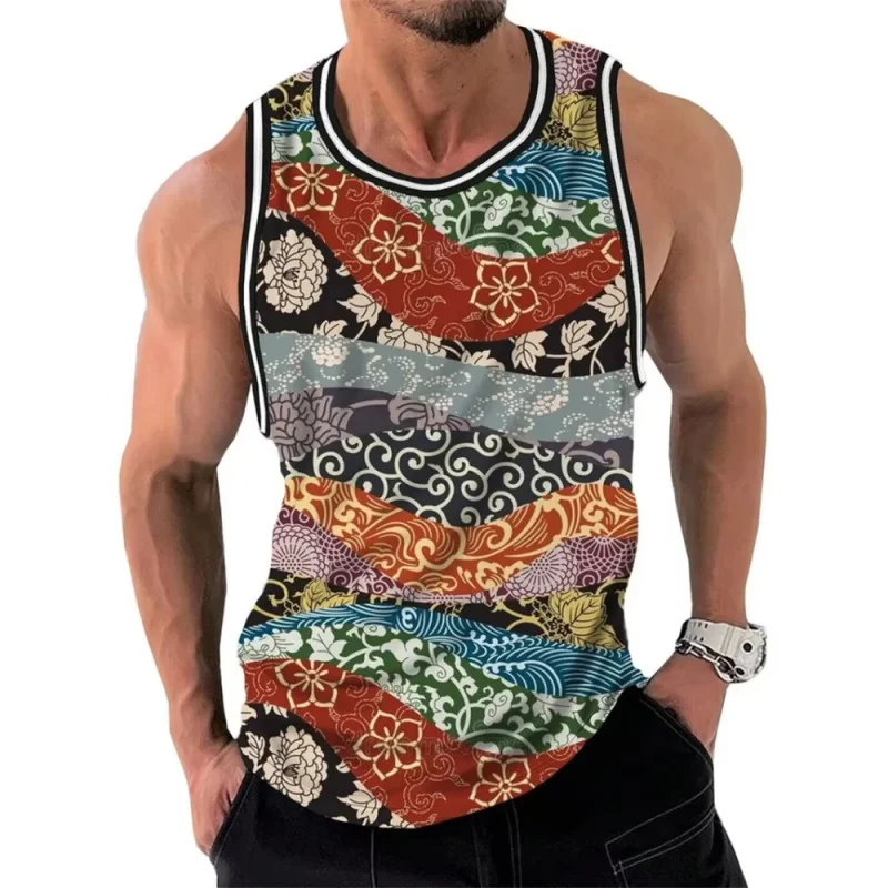 

Майки с изысканным узором для мужчин, жилет с красочной геометрией и 3D принтом, летние повседневные свободные топы, уличные спортивные футболки с круглым вырезом