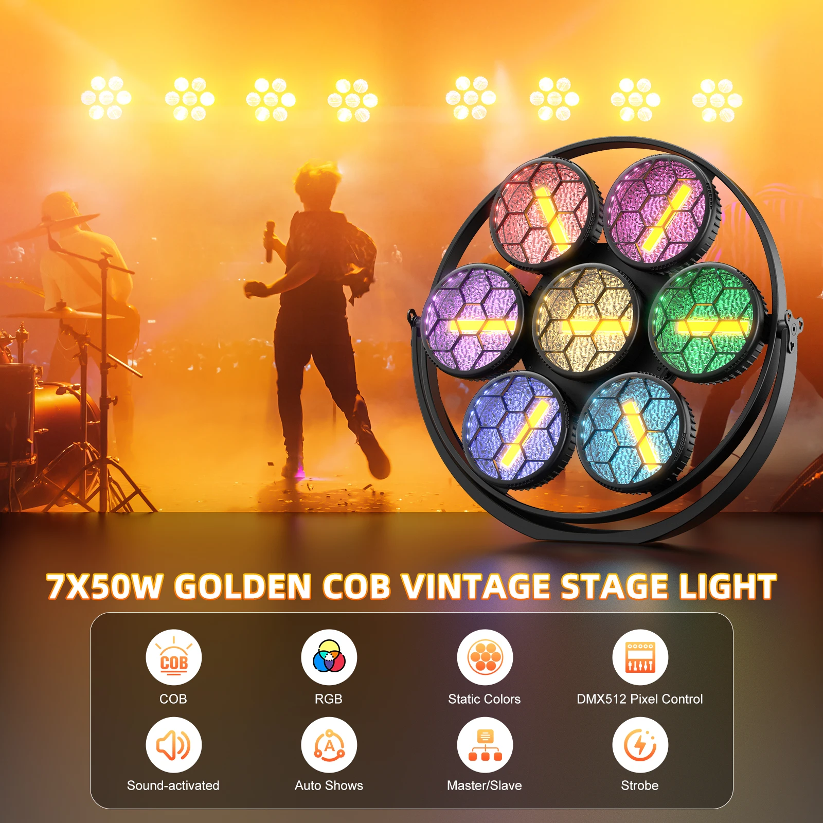 Mini projecteur stroboscopique rétro 7 LED, éclairage de scène à effet pixel COB LED 7x50W pour DJ, club, mariage, fête, spectacle
