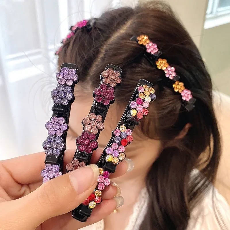 Fashion Crystal Flowers Hair Clips for Women Girls Rhinestones Braid Hairpins Bangs Side Clip Barrettes Korean Hair Accessories