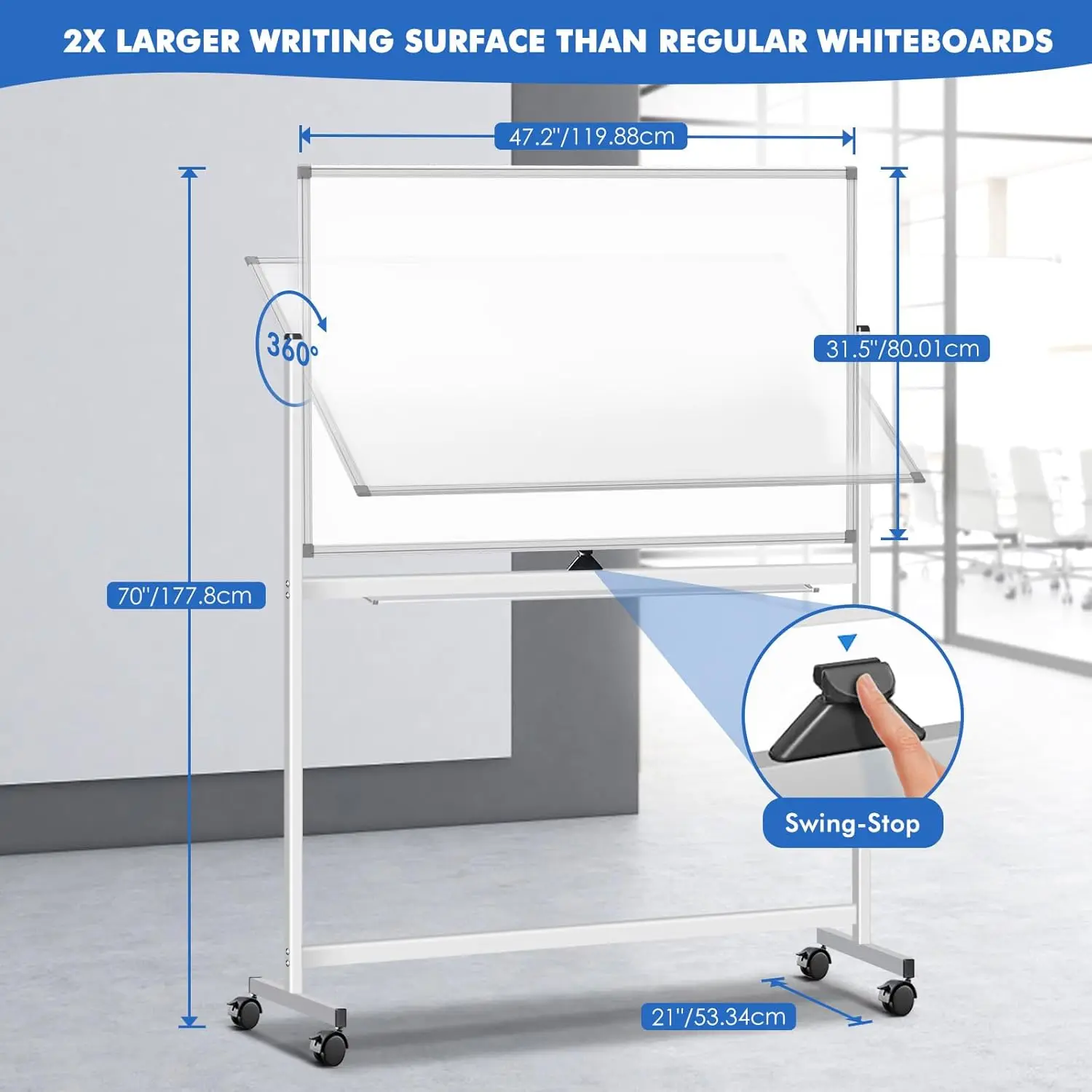 Grande rolamento quadro branco, dupla face quadro branco móvel, reversível magnético, Erase seco, cavalete de pé, Whitebo, 48x32 in
