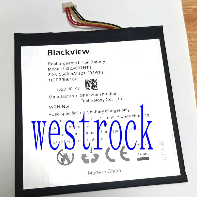 

Westrock New Li32A097HTT Battery 5580mAh 3.8V for Blackview TAB 6 Notbook PC