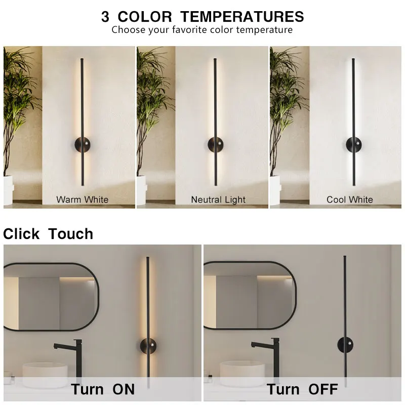 Black Touch Switch LED Wall Lamps Wall Lights Decor for TV Background Indoor Wall Lighting Fixtures Wall Sconce Home AC85-265V