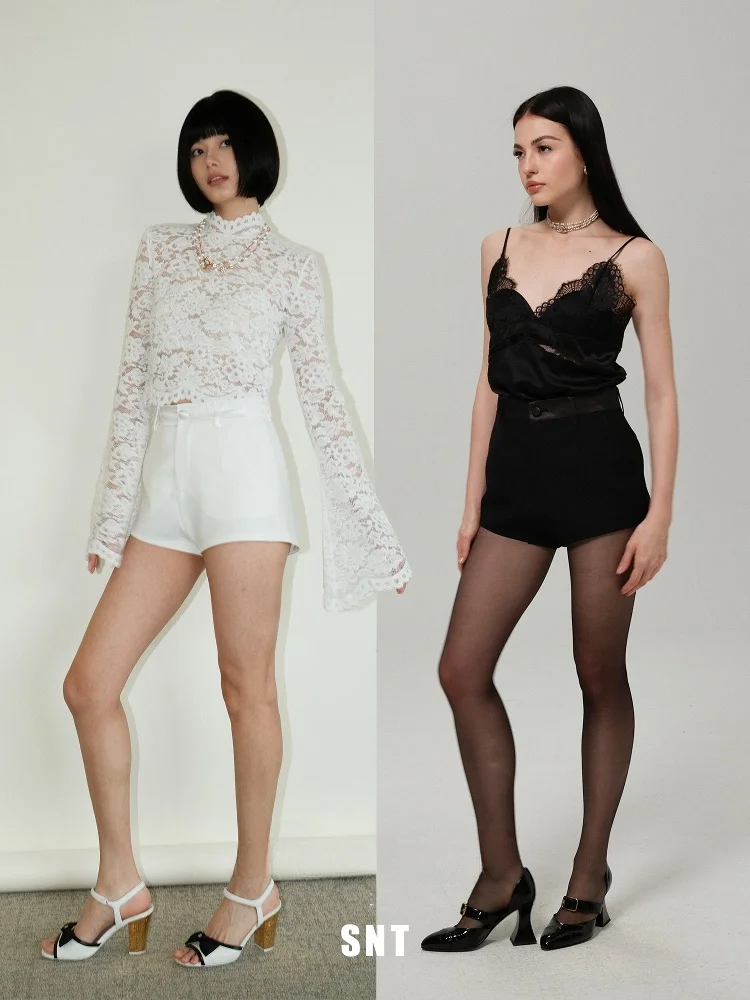 

High Waist Sequin Splicing ort Pants Ele Sle Bla And White Satin ort orts for Women Faionable Leg Lengthening...