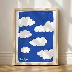 White cloud with blue background Modern cartoon Canvas Print Painting Poster Living Room Bedroom Porch Bedside Home Wall Decor