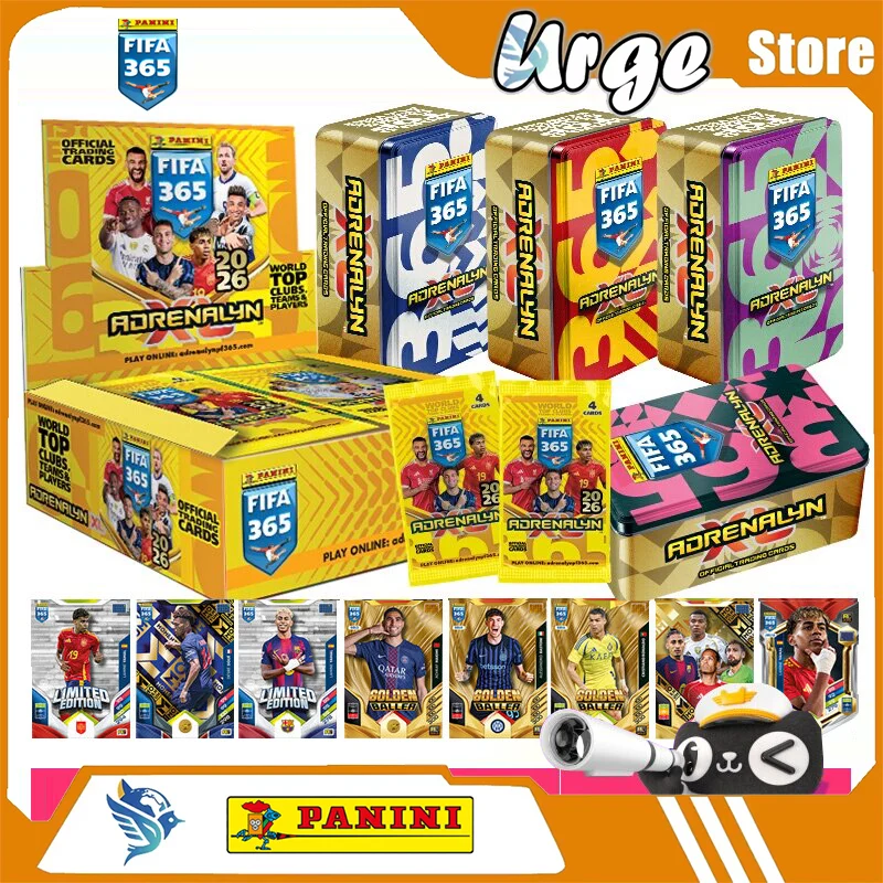 

Коллекционные карточки Panini 2026 FIFA 365 Football Trading Cards в жестяной упаковке, официальные оригинальные карточки с автографами Месси, Мбаппе, Роналду, подарки
