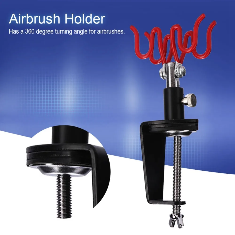 Black + Red Clamp-on Airbrush Stand 18.5*7.5cm Plastic + Metal Desktop Spray Gun Storage Rack Model Painting Tool Organizer view 4