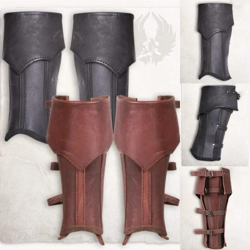 

Cosplay Medieval Armor Gothic Leather Half Chaps Viking Knight Leg Kit Men Larp Rider Boot Cover Gaiter Costume Unisex Carnival