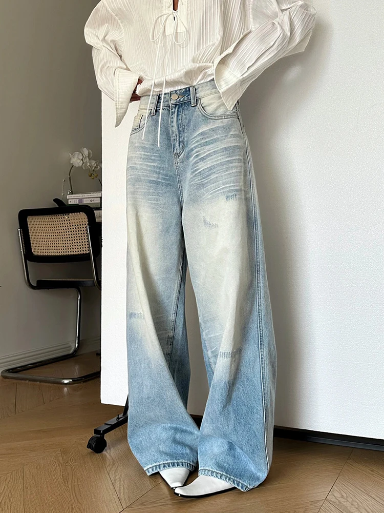 

WCFCX STUDIO Washed Retro Jeans Women Streetwear Loose Straight-leg Pants Casual Wide leg Pants Fashion Harajuku Denim Pants