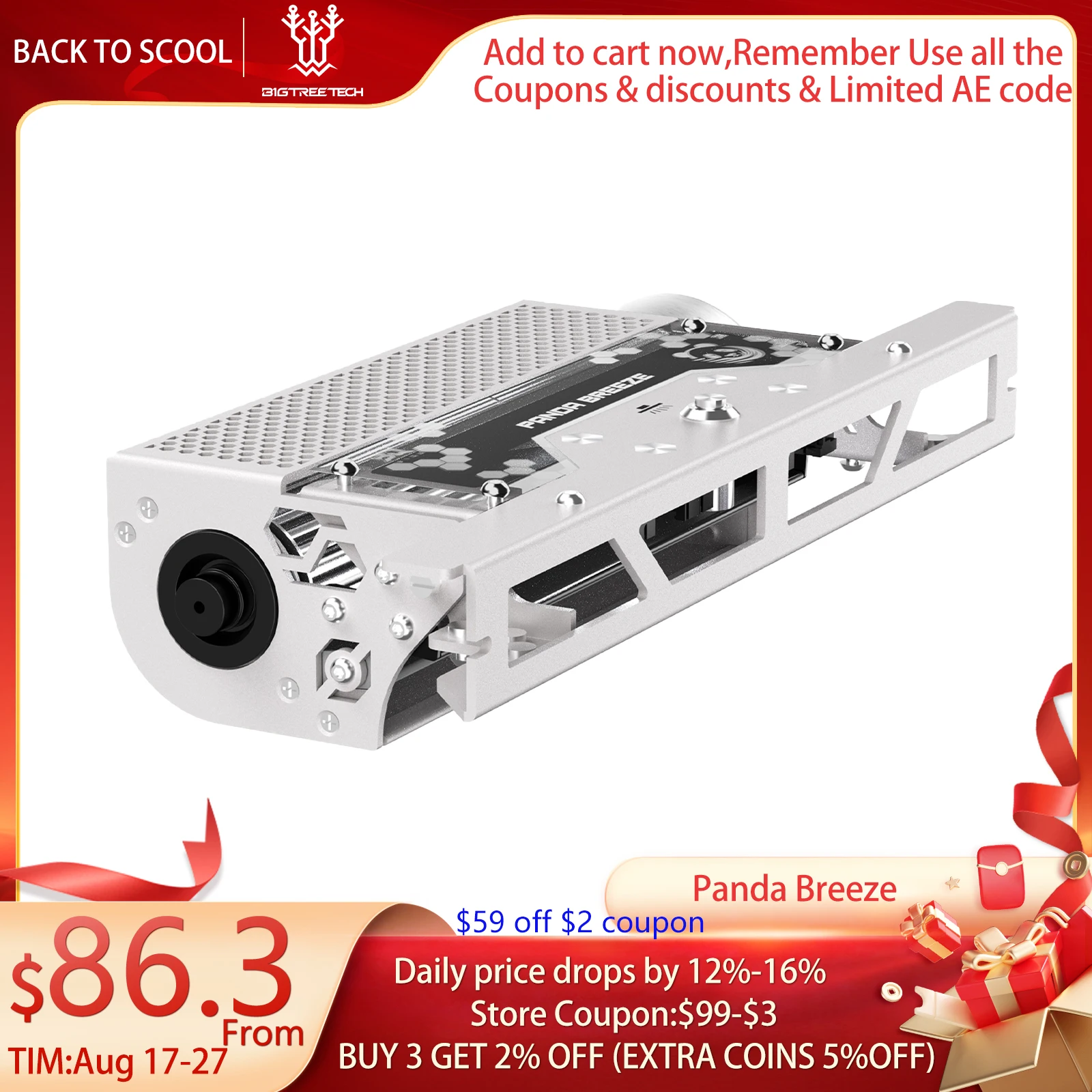 

BIQU Panda Breeze X-Axis Cross Flow Fan High-Brightness LED Cooling For Bambu Lab A1 (not A1 mini) 3d Printer Accesoires