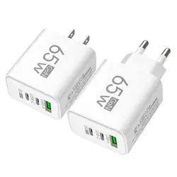 Triple USB Charger Block 65W Multi-Port USB Phone Charger Block 1 USB2 PD Ports USB Block Wall Charger Cube for Most Smartphones