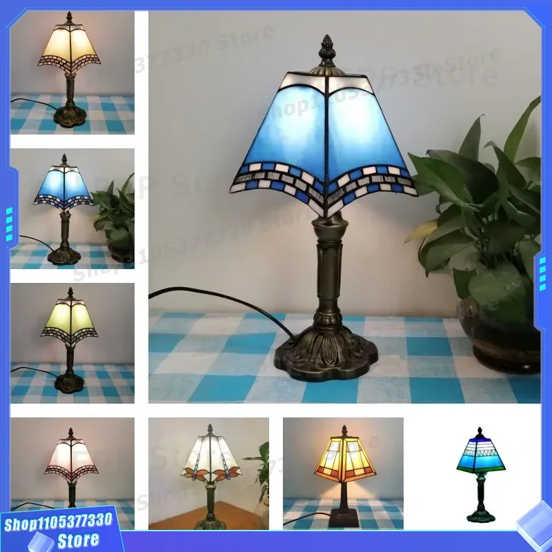 Creative Mediterranean Table Lamp Simple Modern European Warm Night Light for Bedroom Cafe Baohua Tiffany Style Decorative