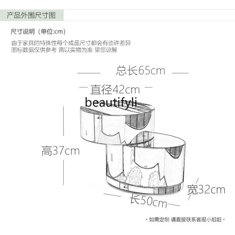 S Italian-Style Light Luxury Oval Marble Double-Layer Tea Table Model Room Small Apartment Stainless Steel Metal Side Table