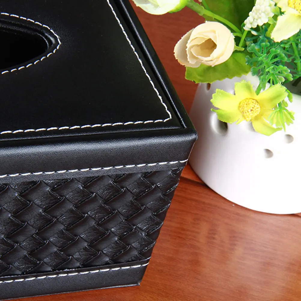 Multifunctional PU Desktop Organizer Tissue Box Braided Design Pencil Scissor Holder Remote Control Office Car