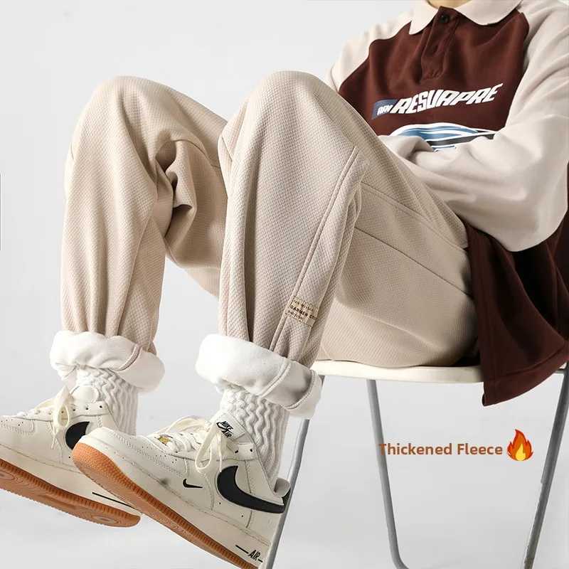 

Мужские спортивные брюки оверсайз в американском стиле с флисовой подкладкой, осенне-зимние повседневные длинные брюки, уличная мода, высокая талия