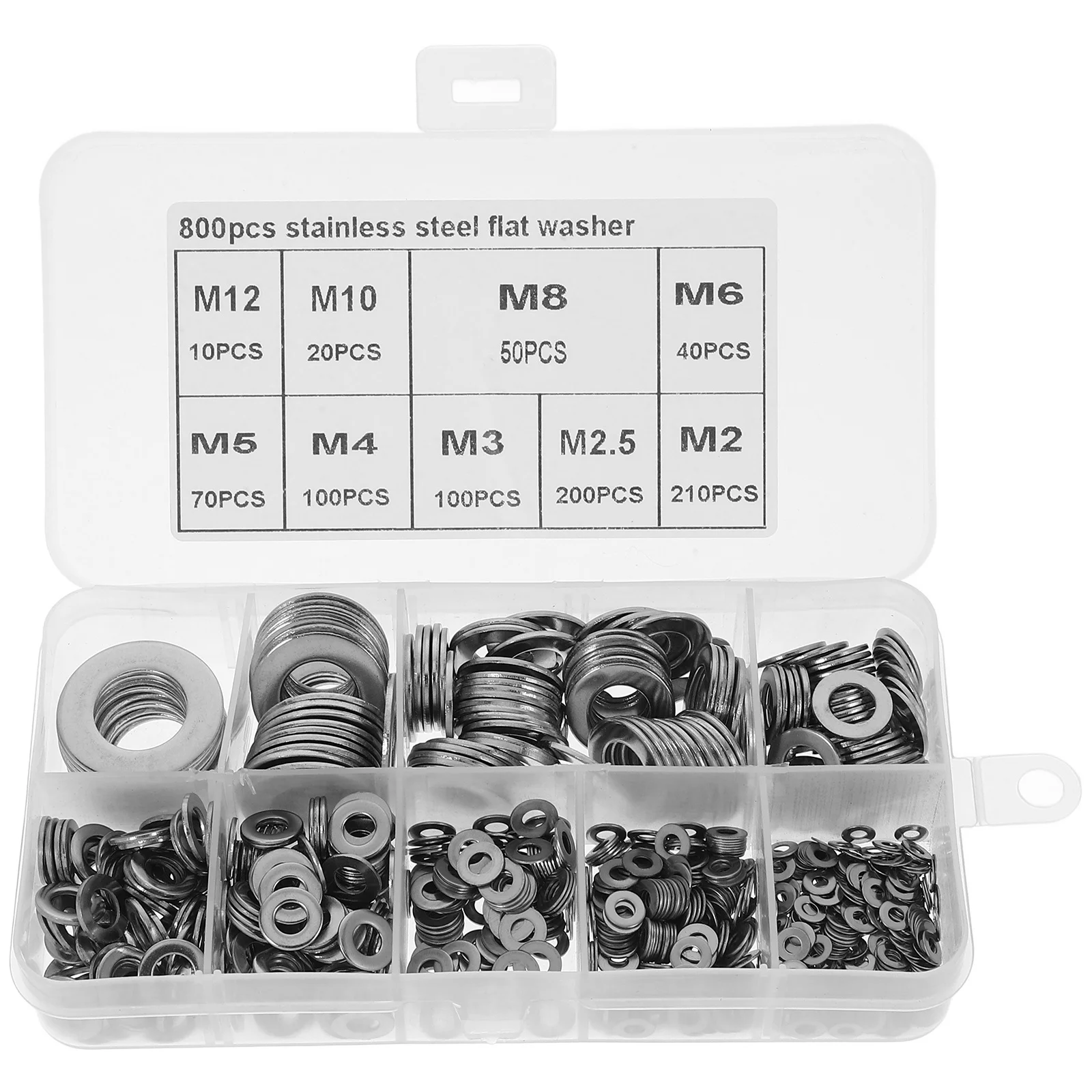 

800pcs Stainless Steel Flat Washers Assortment Kit 304 Metric Sizes Durable For Industrial Home Repair Washer Set Hardware