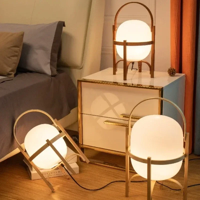 Japanese Natural Wood Glass Table Lamp Modern Decorative Led Standing Lamp Bedroom Living Room Bedside Study Tabletop Lighting