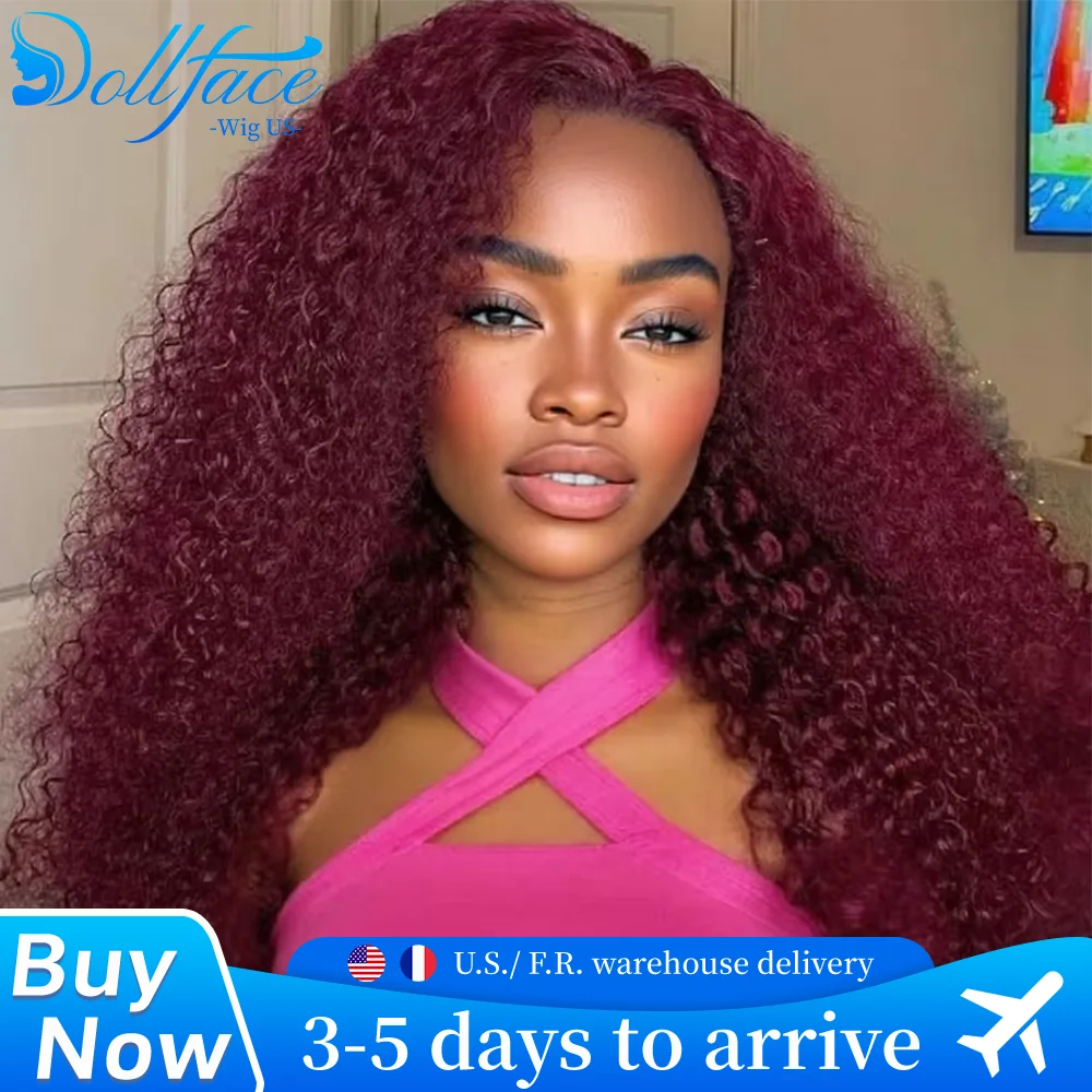 

220 Density 99j Burgundy 13x6 HD Lace Frontal Human Hair Wig Preplucked Colored Brazilian Deep Wave Curly Human Hair Wig 32 Inch