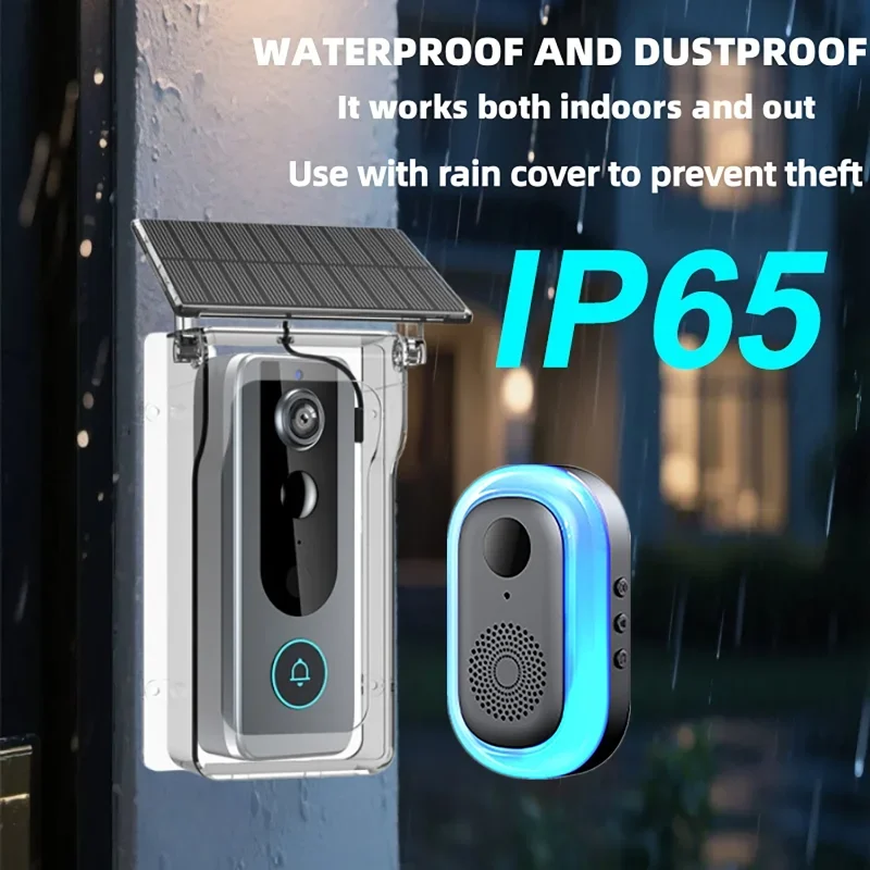 Wireless Doorbells Solar Rain Charge Cover Digital Door Peepholes Tuya Wifi Security Camera Intercom Video Smart Ring Door Bell