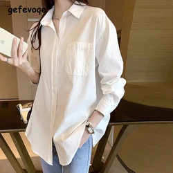 Womens Clothing Vintage Trendy Oversized Streetwear Shirt Korean Simple Casual White Blouse Female Tunic Tops Long Sleeve Blusas