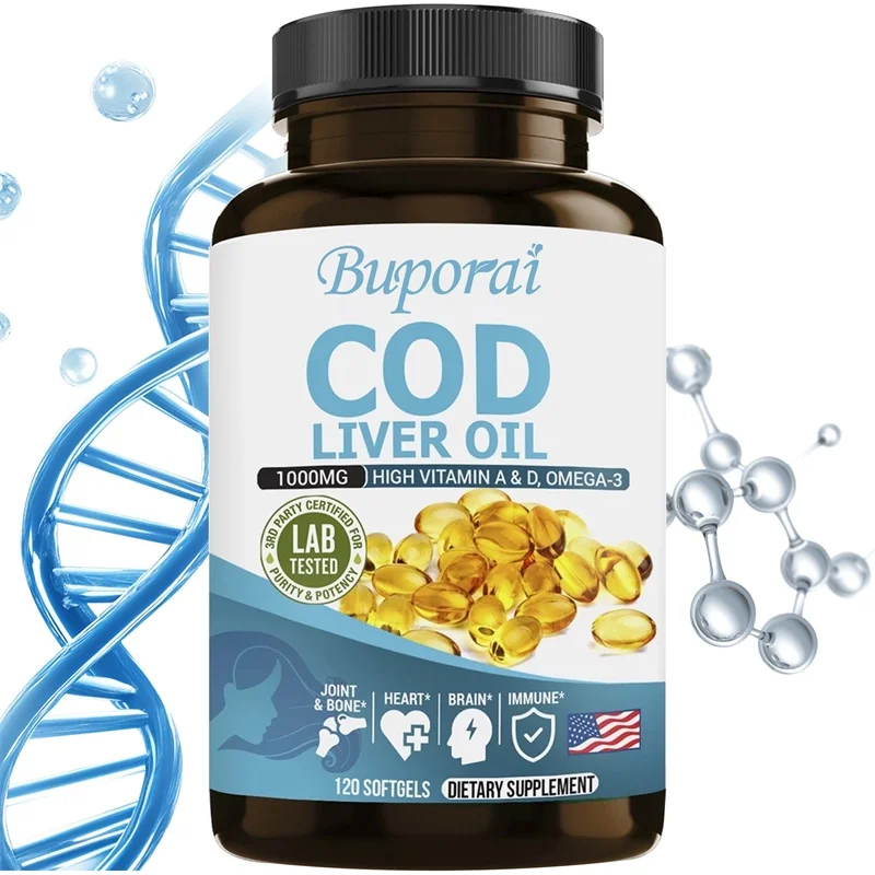 

Капсулы с маслом печени трески — с рыбой Omega 3, витамином D3 и A — для поддержки сердца, суставов, мозга и иммунитета